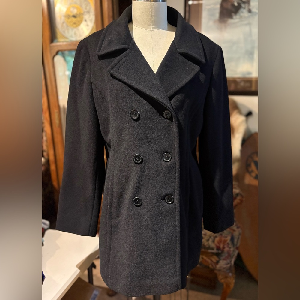 Marvin Richards Classic Wool/Cashmere Black Coat | Size L